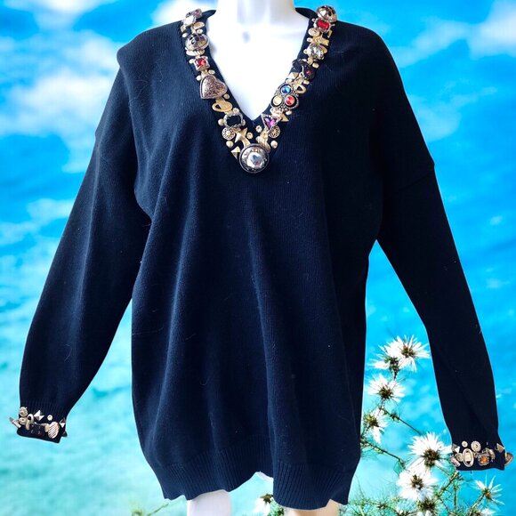 Jaxie's New York Vintage 80’s Embellished Black Sweater Womens Medium - Picture 5 of 14